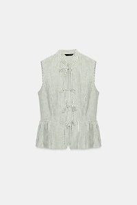 STRIPED METALLIC THREAD TIE TOP