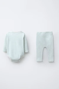 STRIPED BODYSUIT AND LEGGINGS SET