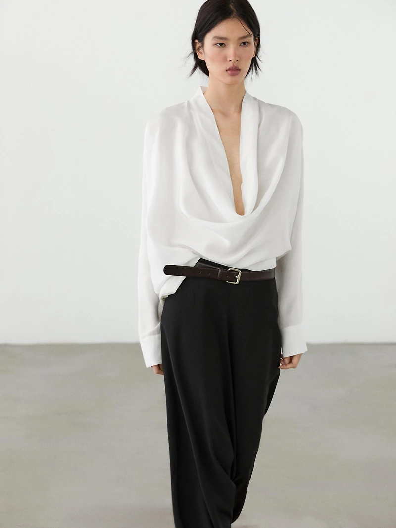 Flowing shirt with cowl neckline detail