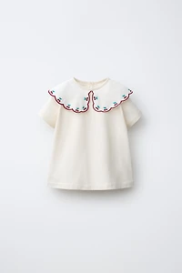 EMBROIDERED CONTRAST COLLAR TOP