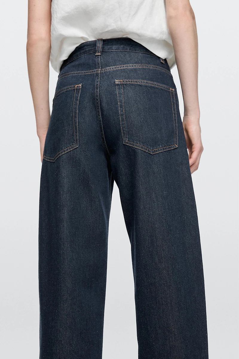 Jean wide leg taille moyenne cropped