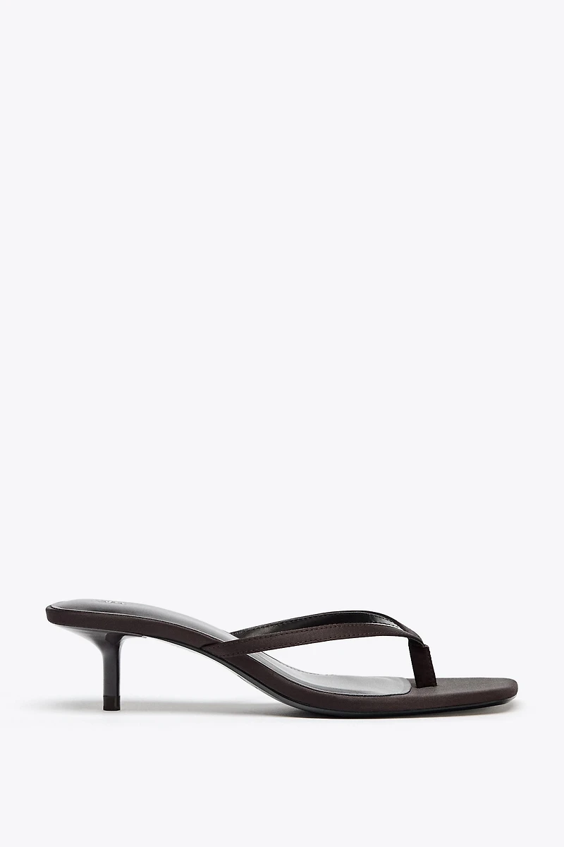 SATIN KITTEN HEEL SANDALS