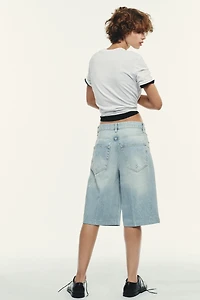RIPPED MID-RISE TRF DENIM JORTS