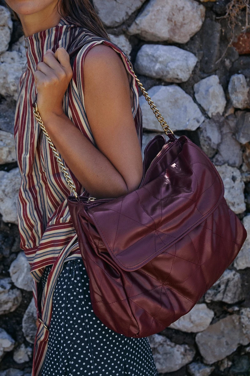 FLAP SHOULDER SHOPPER BAG