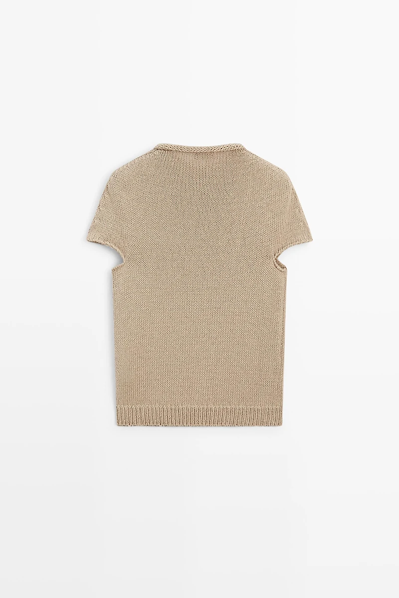 Pull en maille à manches courtes et col roulotté