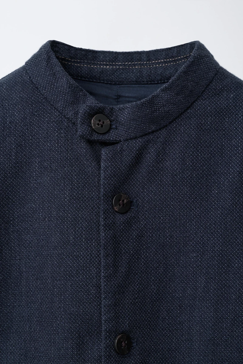 LINEN MANDARIN COLLAR SUIT JACKET