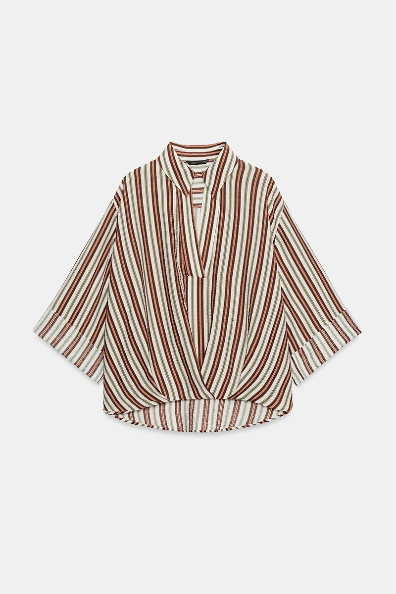 RUFFLED HEM STRIPED SHIRT