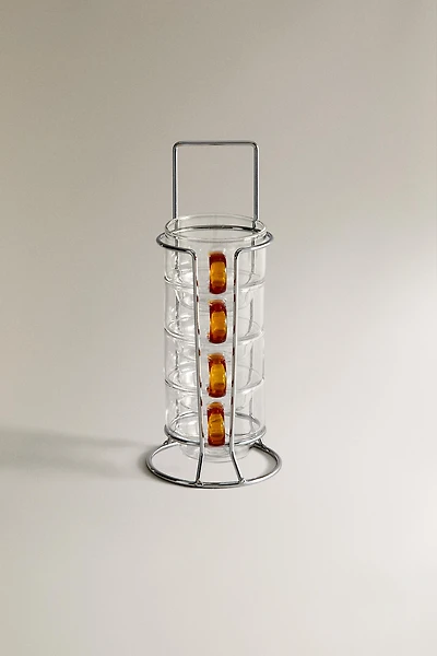 BOROSILICATE GLASS MUG TOWER WITH COLORED HANDLE (SET OF 4)