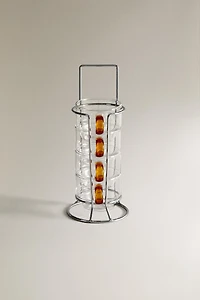 BOROSILICATE GLASS MUG TOWER WITH COLORED HANDLE (SET OF 4)