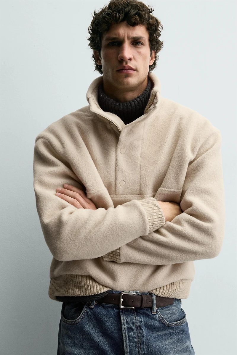COMBINATION FAUX SHEARLING SWEATSHIRT