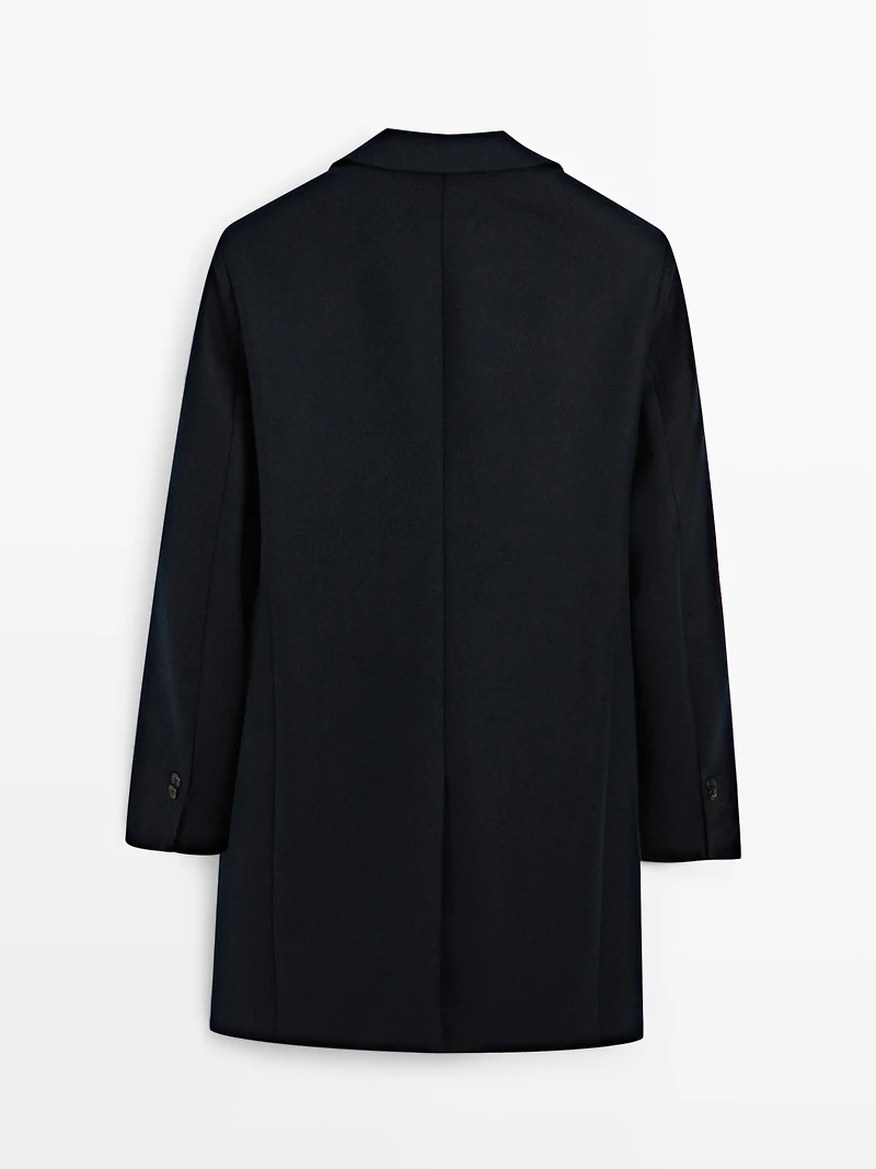 Manteau long à revers 100 % laine
