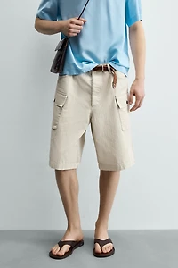 REGULAR FIT HERRINGBONE CARGO SHORTS