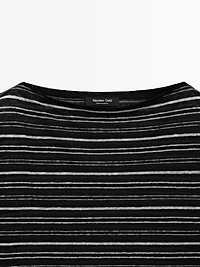 Striped linen 3/4 sleeve knit T-shirt