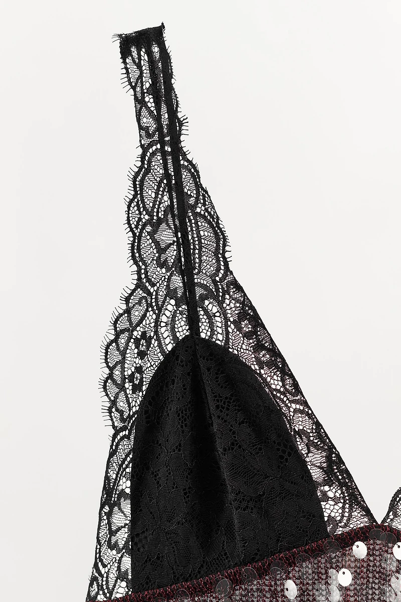 COMBINATION SEQUIN LACE MIDI DRESS