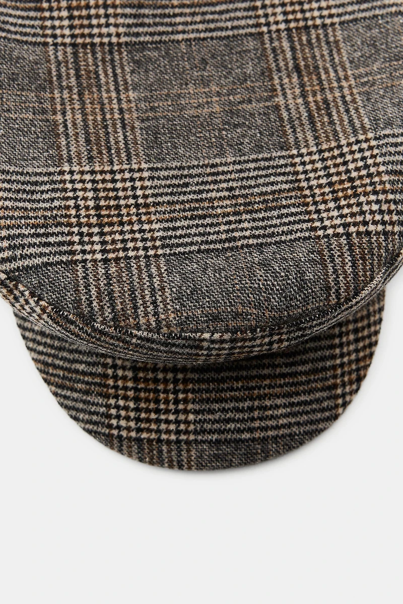 WOOL BLEND PLAID NAUTICAL CAP