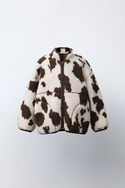 COW PRINT FLEECE JACKET