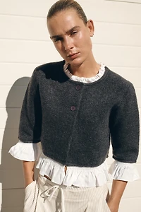 POPLIN TRIM COMBINATION CARDIGAN