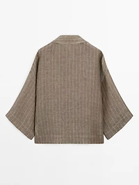 Striped linen open neck blouse