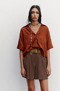 PLEATED BELT SHORTS