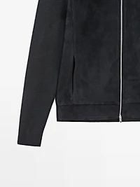 Wool and suede leather blend bomber jacket