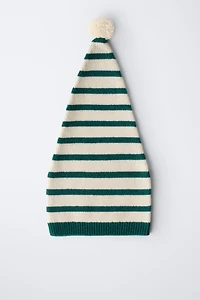 0 MOIS -14 ANS/ BONNET EN MAILLE À RAYURES AVEC POMPON ET LAINE