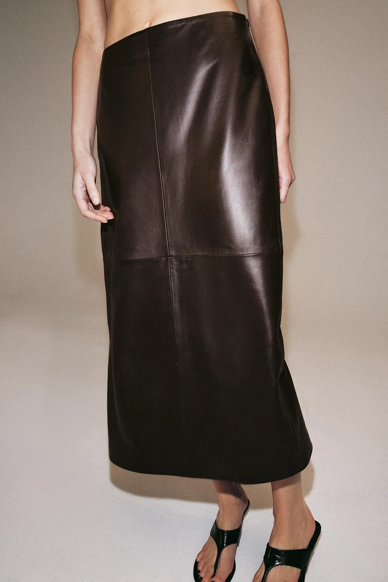 ZW COLLECTION 100% LEATHER MIDI SKIRT