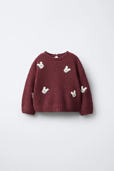 EMBROIDERED BUNNY KNIT SWEATER