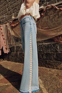 Z1975 HIGH WAIST WIDE LEG CROCHET COMBINED JEANS