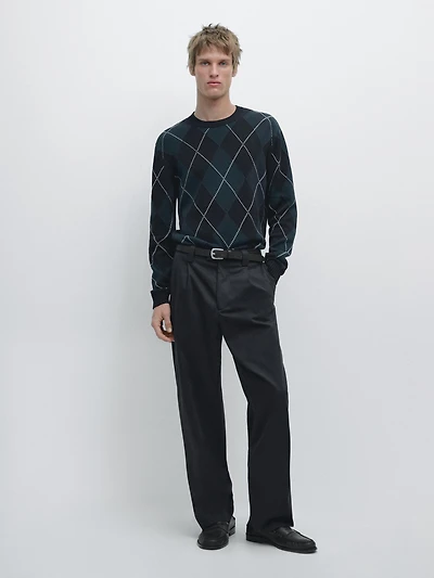 Cotton knit sweater with argyle detail