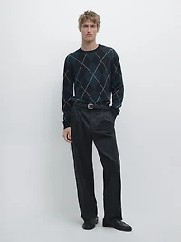 Cotton knit sweater with argyle detail