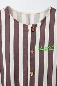 LONG STRIPED OVERALLS WITH EMBOSSED TEXT