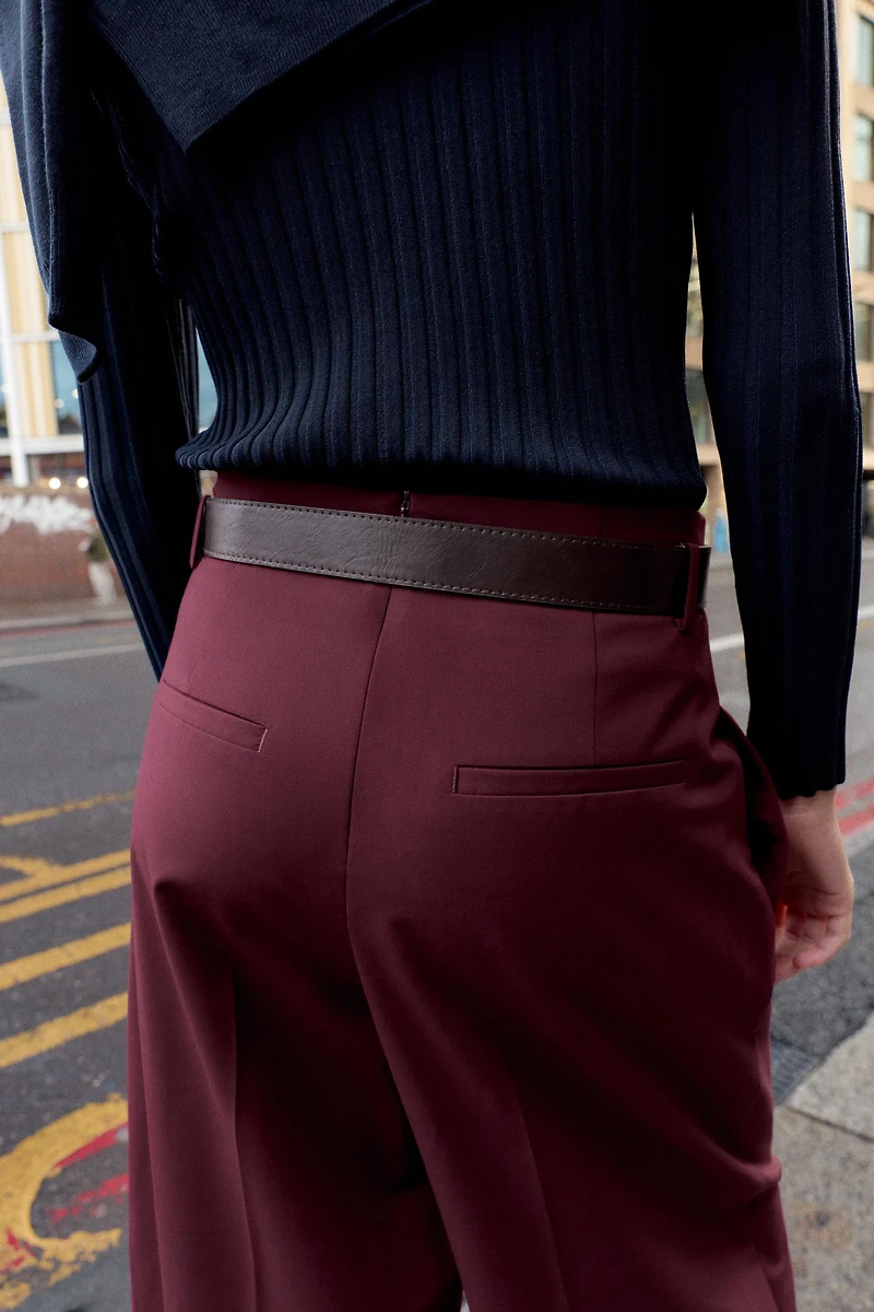PLEATED BELTED PANTS