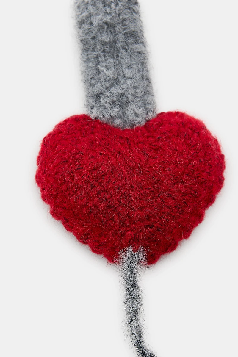 KNITTED HEART POMPOM EARMUFFS