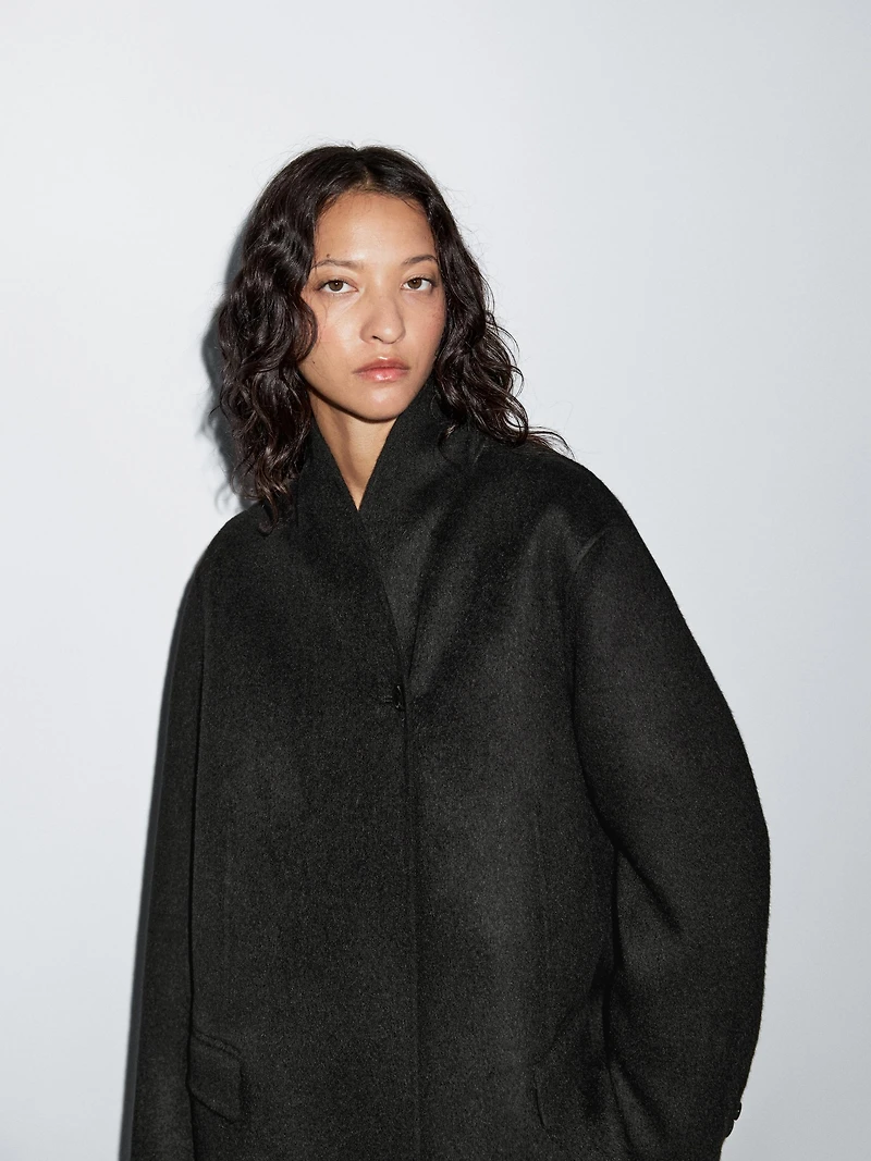 Wool blend high neck coat