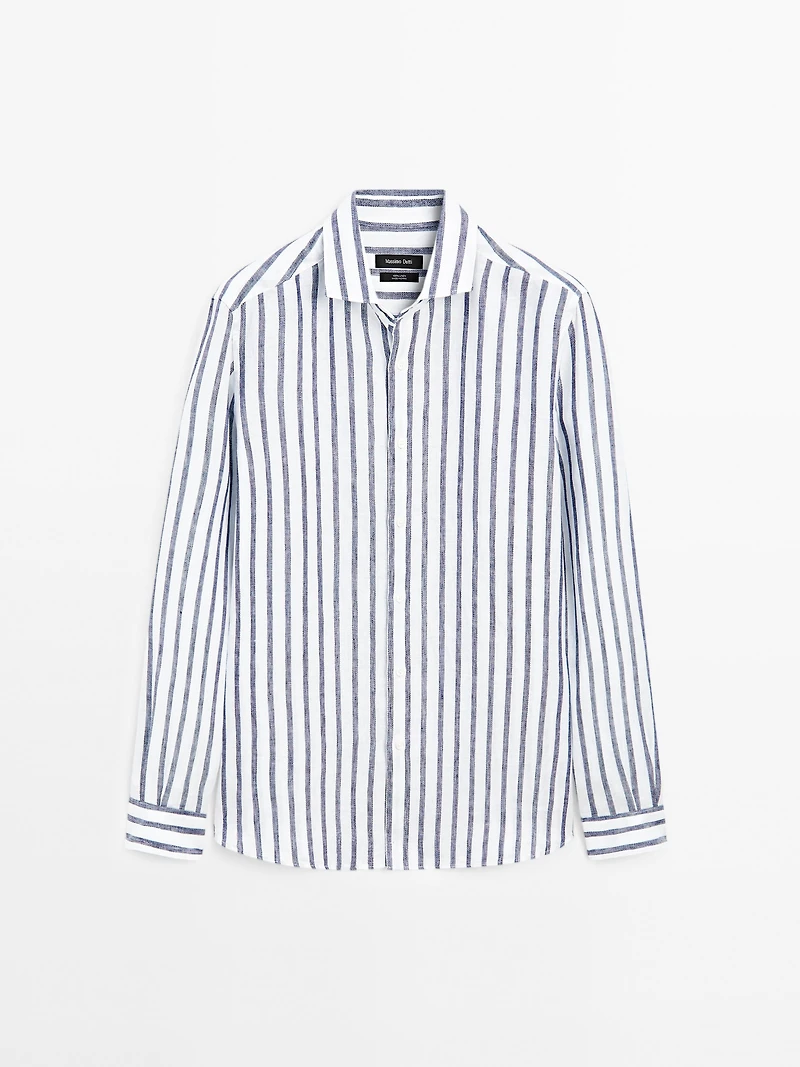 Regular fit striped linen shirt