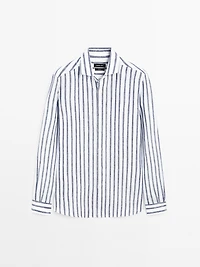 Regular fit striped linen shirt