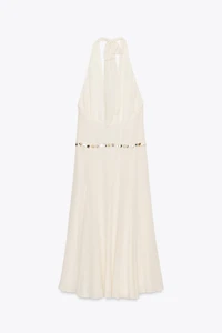 BEADED HALTER MIDI DRESS