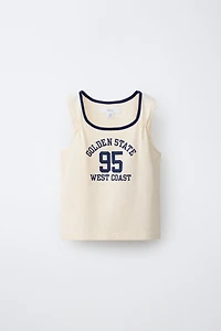 CONTRAST TRIM TEXT T-SHIRT