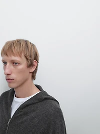 Zip-up knit cardigan with hood