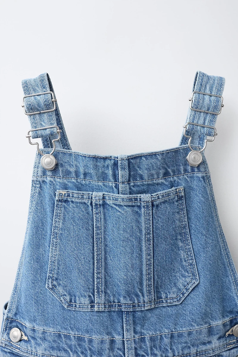 BARREL-LEG DENIM OVERALLS