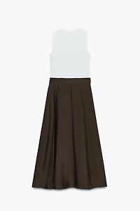 BELTED COMBINATION MIDI DRESS