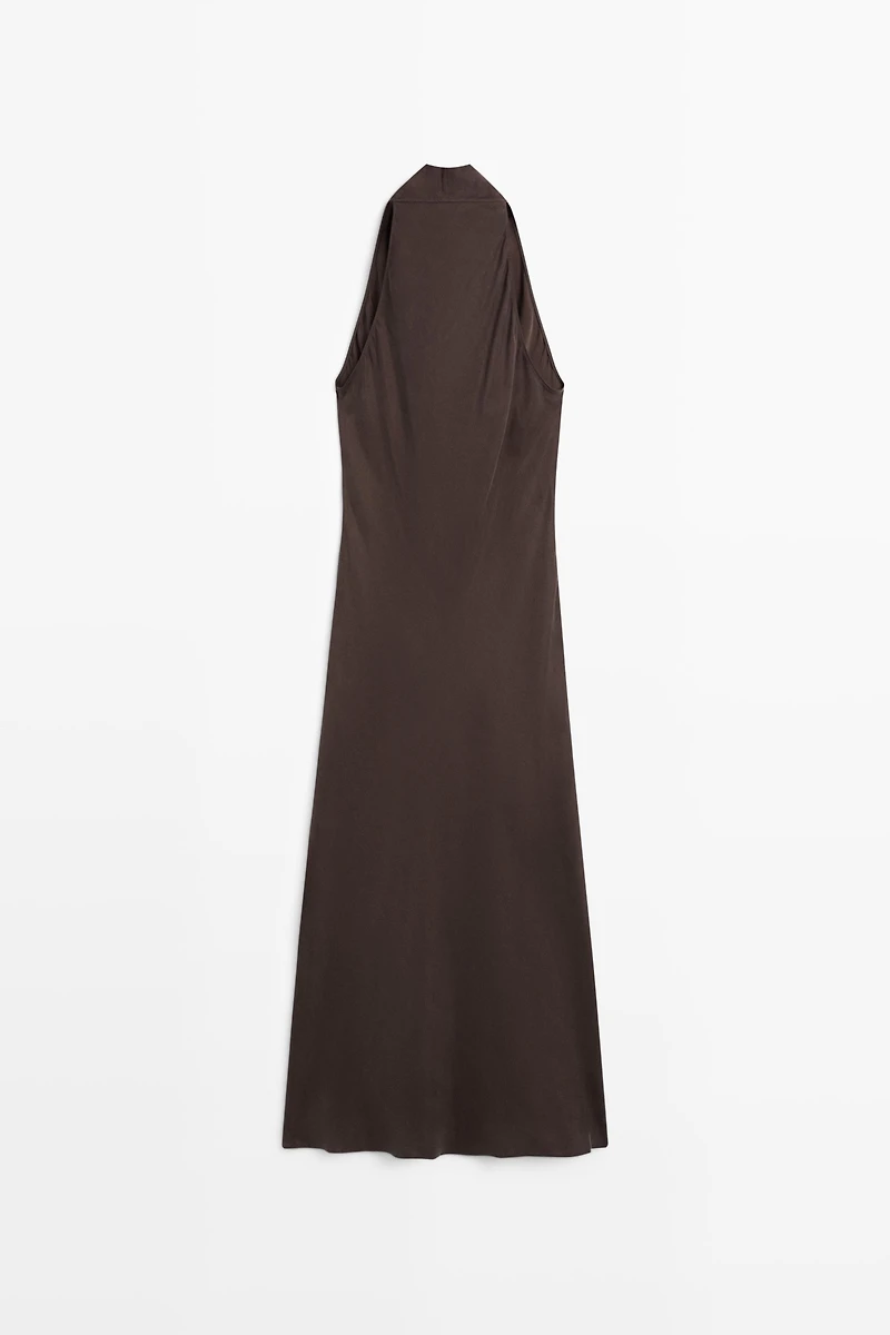 Draped neckline long dress
