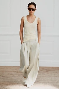 LINEN BLEND BUTTON-FRONT T-SHIRT