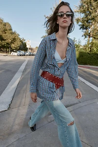 PLAID RUFFLED BELTED SHORT DRESS