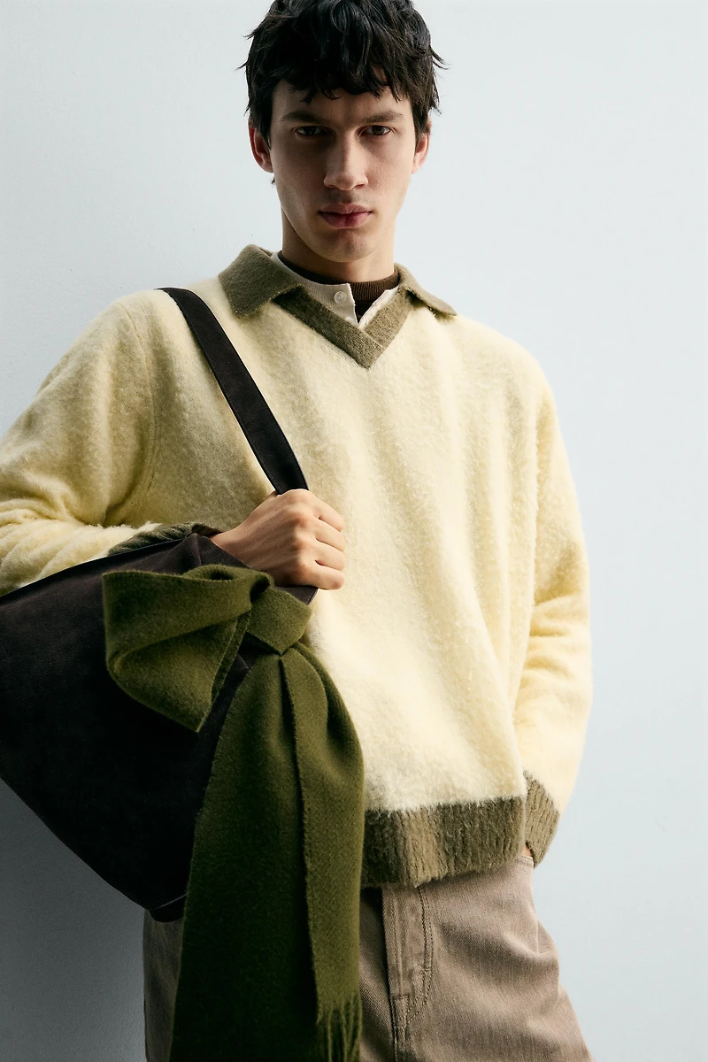 CONTRAST KNIT POLO SHIRT WITH WOOL