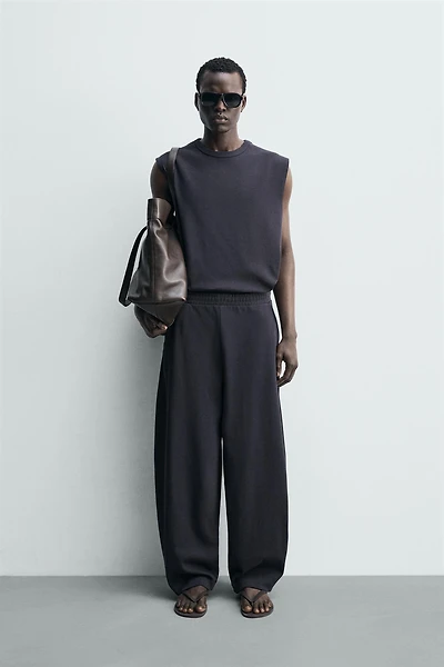 RIBBED TEXTURE BALLOON FIT JOGGER PANTS