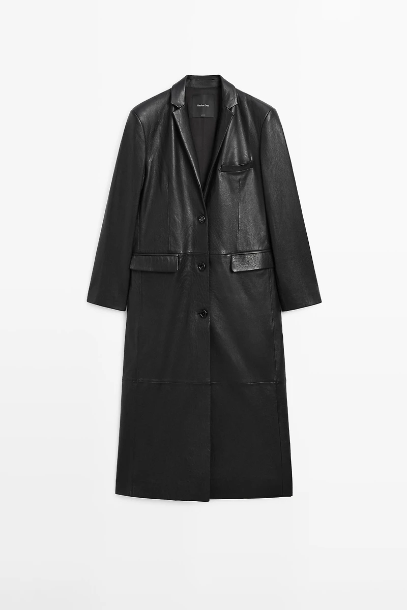 Manteau long en cuir nappa