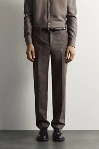 LINEN AND WOOL CHECK SUIT PANTS