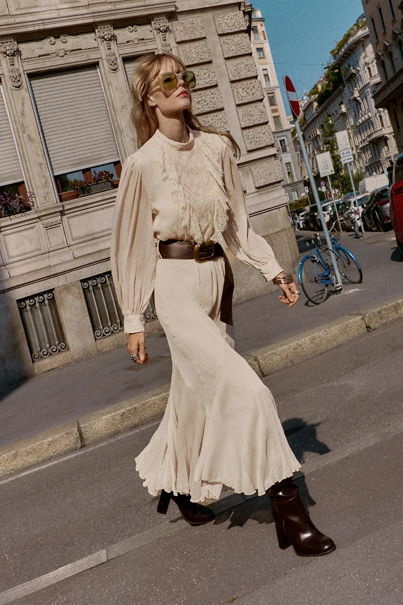 ROBE MIDI DENTELLE CEINTURE