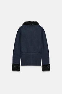 FAUX FUR TRIM COMBINATION CARDIGAN